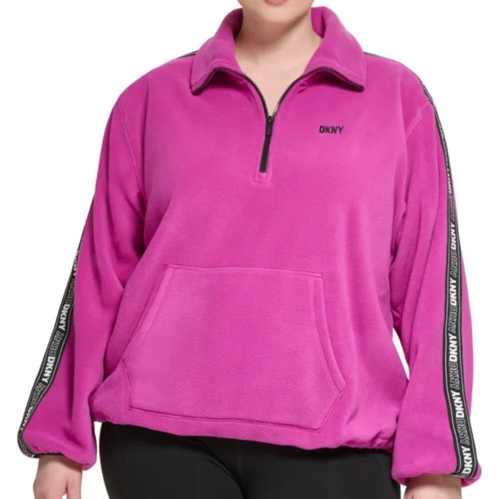DKNY Logo Tape Fuchsia Polar Fleece Super Soft Cozy Jacket Sweatshirt Plus Sz 3X